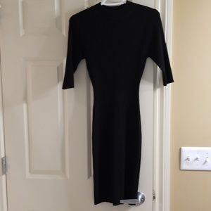Black mock neck midi bodycon dress